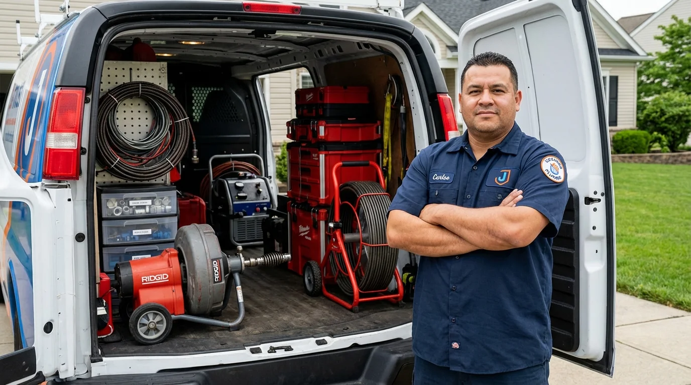 Professional drain cleaning equipment and Johns Plumbing LLC plumber in Menomonee Falls