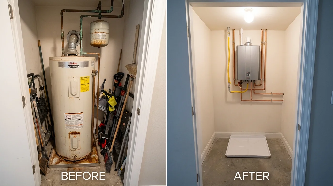 Tank water heater versus wall-mounted tankless unit comparison for Menomonee Falls, WI homeowners
